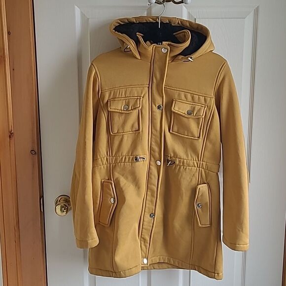 Big Chill Women's Fleece Anorak  Jacket with Sherpa Lined Hood - Mustard, size L - Picture 2 of 10